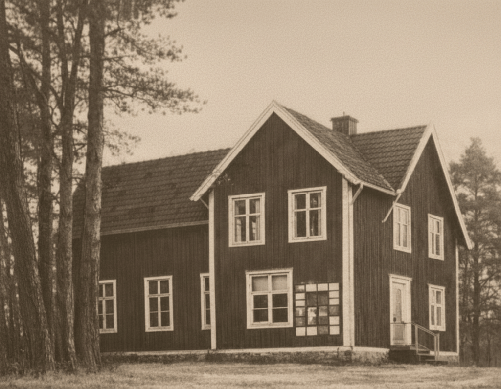Beskär nuvarande bild så att mindre himmel syns och mer fokus ligger på huset. Behåll huset intakt och skär av övre delen av bilden så att höjden minskar utan att påverka huset.